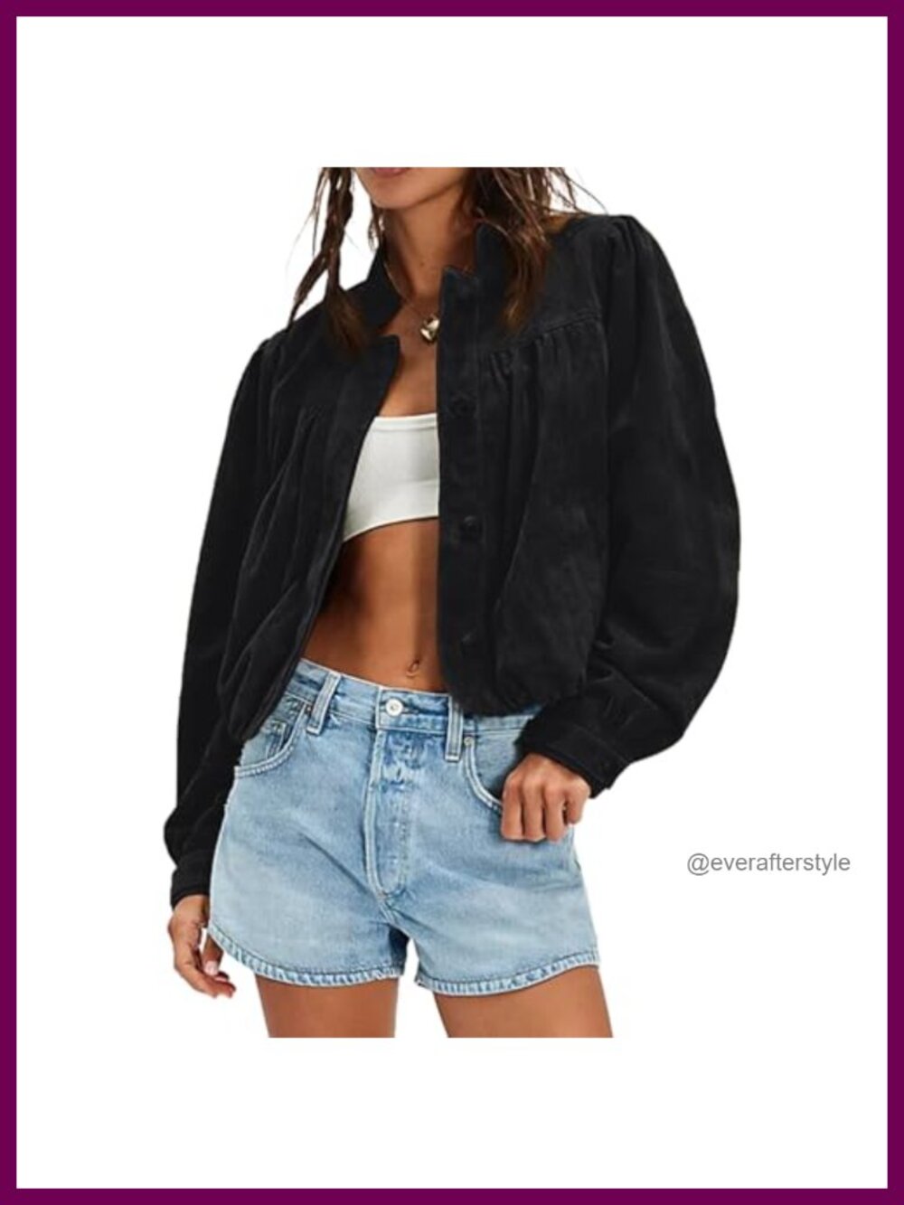 Faux Suede Cropped Oversized Puffer Jacket Button Down Pockets